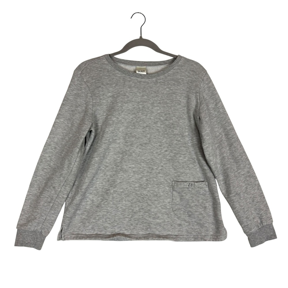 Blair Sweatshirt Womens Small Gray Crewneck Fleece Pullover Pocket Side Slits